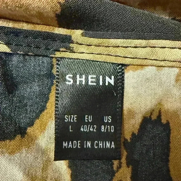 SHEIN Cheetah print top asymmetrical with v neck side zipper in black & tan LG - Picture 11 of 11